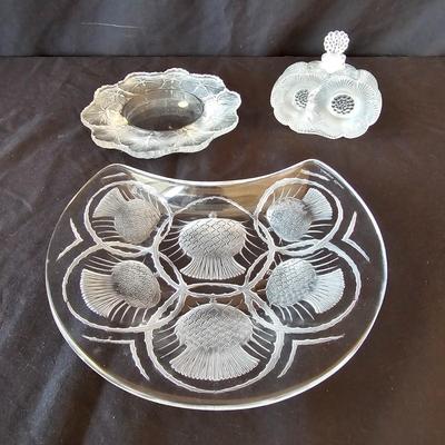 Lalique Two Flowers Frosted Glass Perfume Bottle & More Lalique Pieces (DR-JS)