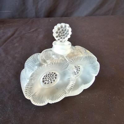 Lalique Two Flowers Frosted Glass Perfume Bottle & More Lalique Pieces (DR-JS)