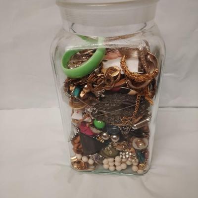 Glass Jar full of costume jewelry