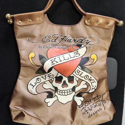 Sale Photo Thumbnail #453: Ed Hardy Skull Handbag / Tote Christian Audigier Copper Color Love
