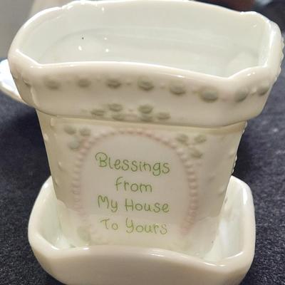 Sale Photo Thumbnail #458: Precious Moments  2.5" Ceramic Votive Candleholder Vintage Boxing Boy plus Glass / Crystal Vase & Picture Frame
