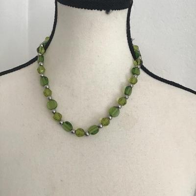 Sale Photo Thumbnail #138: Beautiful vintage, art deco, green glass beaded necklace. Please see attached photos.