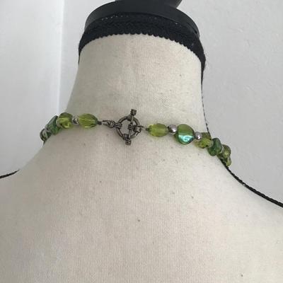 Sale Photo Thumbnail #140: Beautiful vintage, art deco, green glass beaded necklace. Please see attached photos.