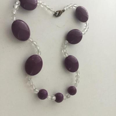 Clear beaded purple beaded choker necklace