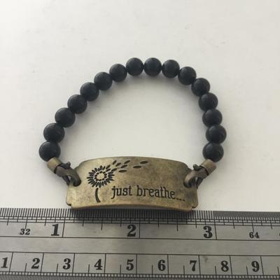 Black beaded just breathe fashion bracelet