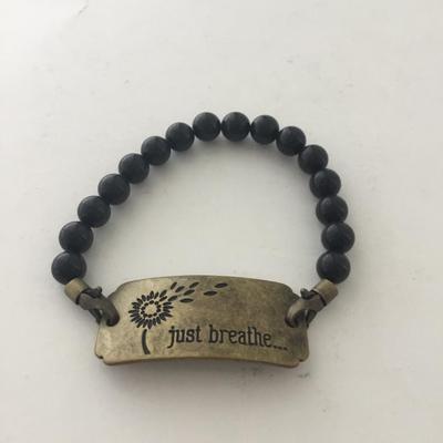 Black beaded just breathe fashion bracelet