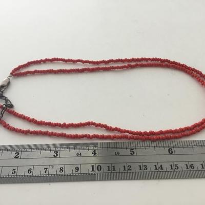 925 clasp marked red double layer beaded necklace