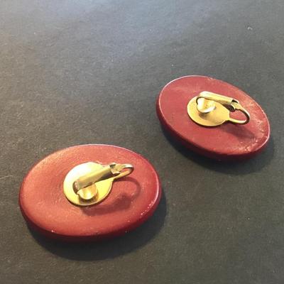 Large Ceramic /Porcelain Type Handpainted Rose Gild Vintage Clip on Earrings