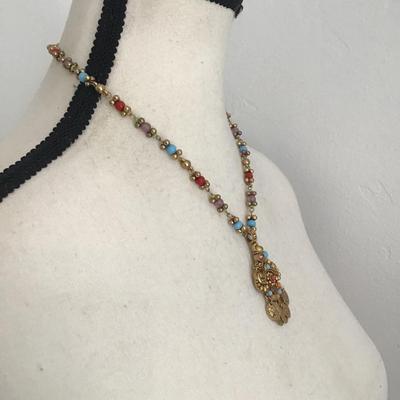 Sale Photo Thumbnail #228: Beautiful Vintage republique francaise ancient coin Etruscan colorful cabochon antique gold necklace please see attached photos