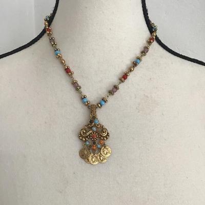 Sale Photo Thumbnail #227: Beautiful Vintage republique francaise ancient coin Etruscan colorful cabochon antique gold necklace please see attached photos