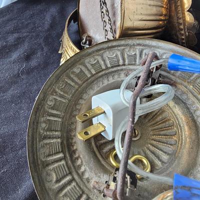 Pair of Hanging, Electrified Oil Style Lamps w/Glass Shades (LR-JS)