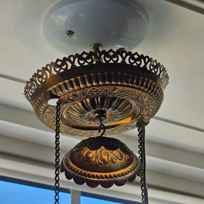 Pair of Hanging, Electrified Oil Style Lamps w/Glass Shades (LR-JS)