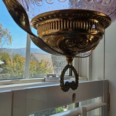 Pair of Hanging, Electrified Oil Style Lamps w/Glass Shades (LR-JS)