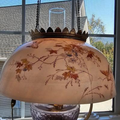 Pair of Hanging, Electrified Oil Style Lamps w/Glass Shades (LR-JS)