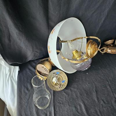 Pair of Hanging, Electrified Oil Style Lamps w/Glass Shades (LR-JS)