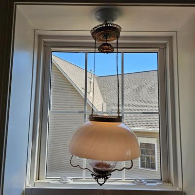 Pair of Hanging, Electrified Oil Style Lamps w/Glass Shades (LR-JS)