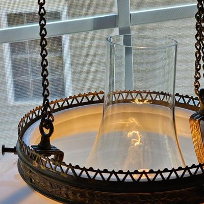 Pair of Hanging, Electrified Oil Style Lamps w/Glass Shades (LR-JS)