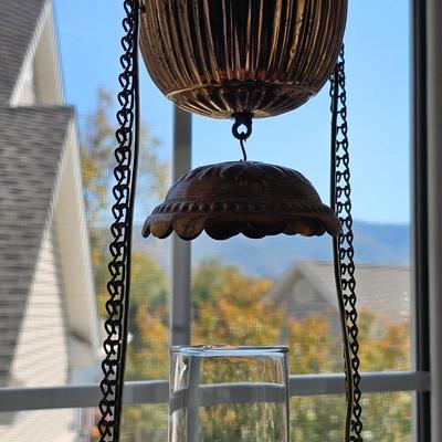 Pair of Hanging, Electrified Oil Style Lamps w/Glass Shades (LR-JS)