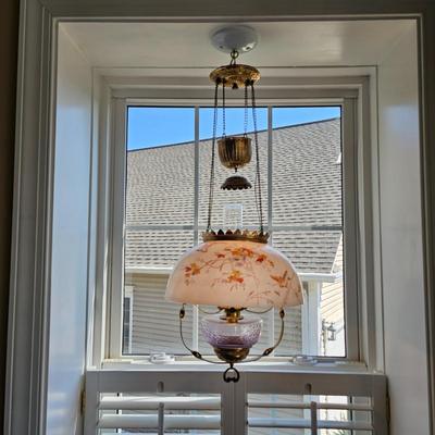 Pair of Hanging, Electrified Oil Style Lamps w/Glass Shades (LR-JS)