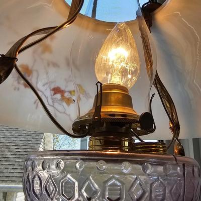 Pair of Hanging, Electrified Oil Style Lamps w/Glass Shades (LR-JS)