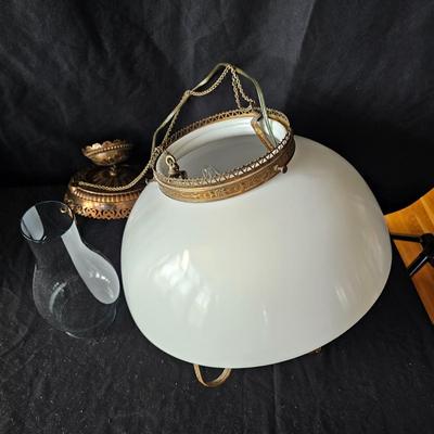 Pair of Hanging, Electrified Oil Style Lamps w/Glass Shades (LR-JS)