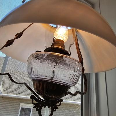 Pair of Hanging, Electrified Oil Style Lamps w/Glass Shades (LR-JS)