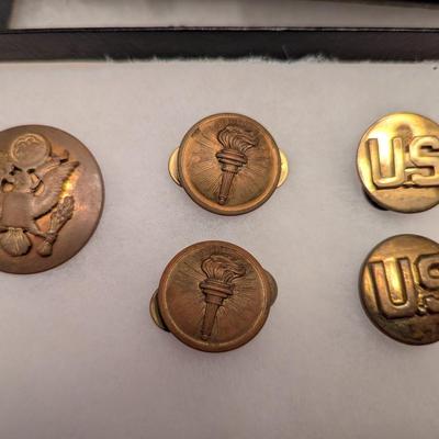 Vintage Visor Cap Badge - WW II ROTC Torch Of Knowledge Collar Tac Pin Meyer Brass - US Collar Pins #1