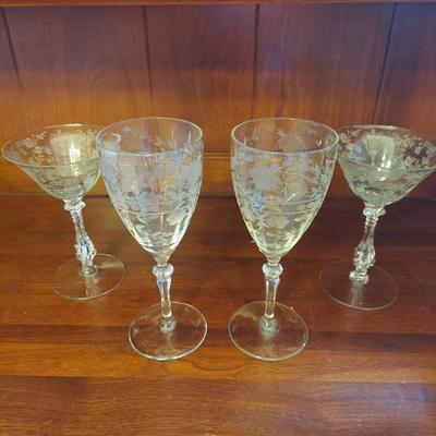 Crystal Flower Patterned Wine & Cocktail Glasses (K-JS)