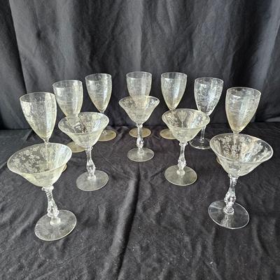 Crystal Flower Patterned Wine & Cocktail Glasses (K-JS)