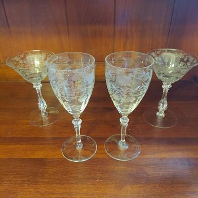 Crystal Flower Patterned Wine & Cocktail Glasses (K-JS)