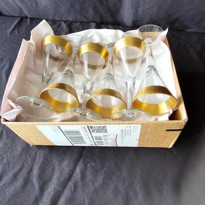 Twisted Stem Champagne Flutes & Gold Topped Liqueur Glasses (K-JS)