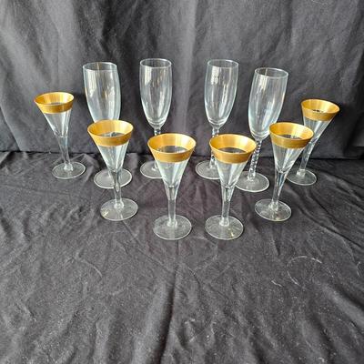 Twisted Stem Champagne Flutes & Gold Topped Liqueur Glasses (K-JS)