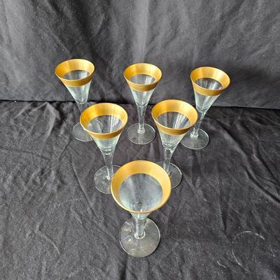 Twisted Stem Champagne Flutes & Gold Topped Liqueur Glasses (K-JS)