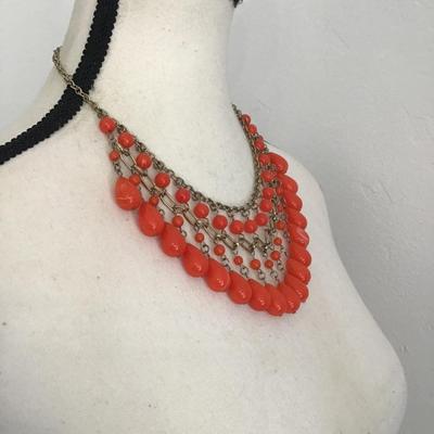 Vintage, orange, beaded statement, necklace