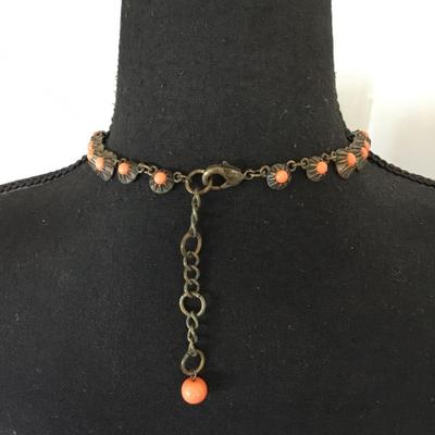 Vintage antique, gold, toned, coral bead, statement, necklace