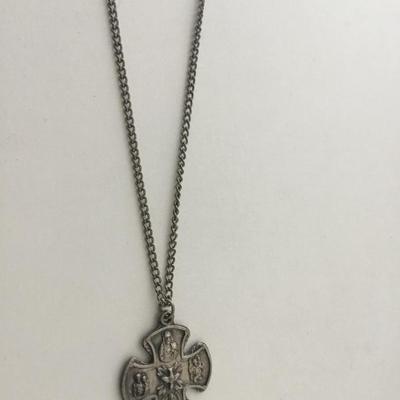 Silver tone catholic necklace