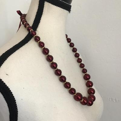Mauve colored beaded ribbon tie necklace