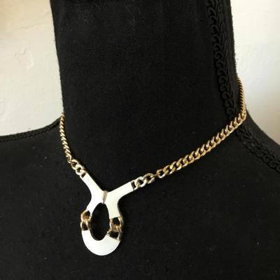 Vintage, gold tone, white enamel collar necklace