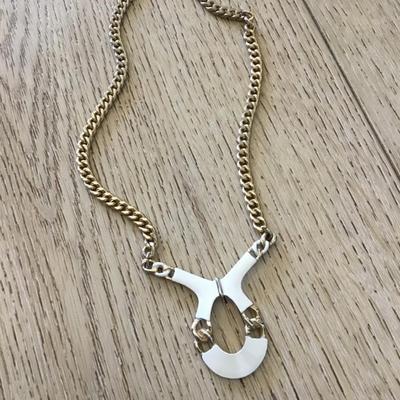 Vintage, gold tone, white enamel collar necklace