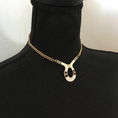 Vintage, gold tone, white enamel collar necklace
