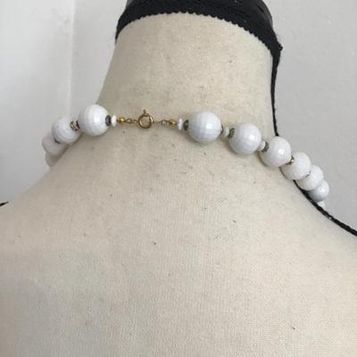 Vintage, black and white faceted bead necklace