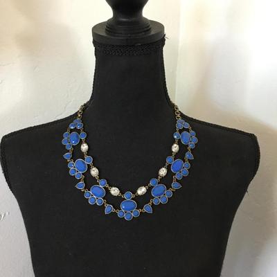 Beautiful vintage, J.Crew, bronze, toned, blue, rhinestone statement, necklace