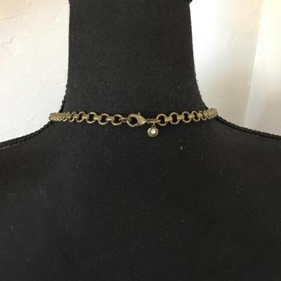 Beautiful vintage, J.Crew, bronze, toned, blue, rhinestone statement, necklace