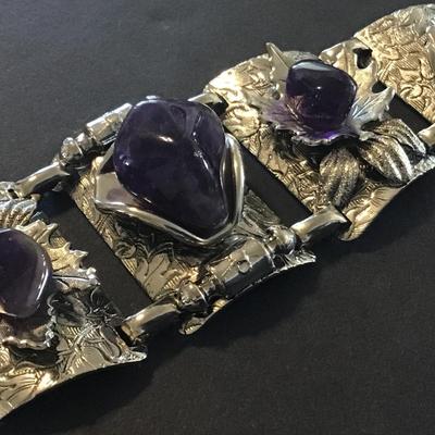 Gorgeous Hand Crafted Amethyst Silver Plated Bracelet