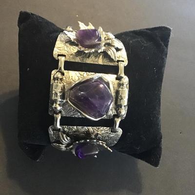 Gorgeous Hand Crafted Amethyst Silver Plated Bracelet