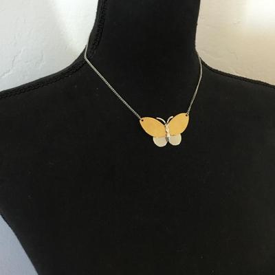 Vintage Avon, silver and gold, toned butterfly necklace
