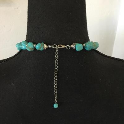 Beautiful South western faux turquoise Silver tone, cross statement, long statement, necklace.
