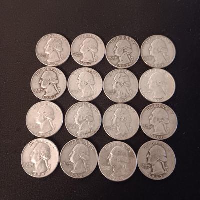 16 SILVER QUARTERS WITH MIXED DATES