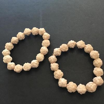 Pink rosette stretch bracelet set
