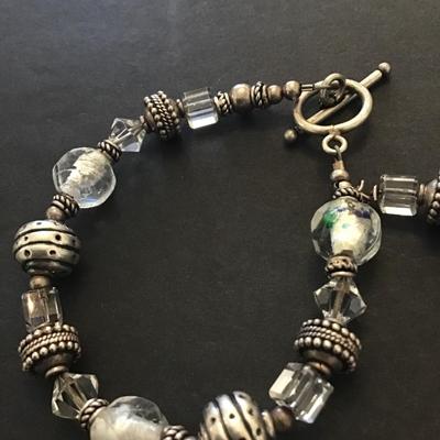 Vintage Crystal and silver tone toggle bracelet